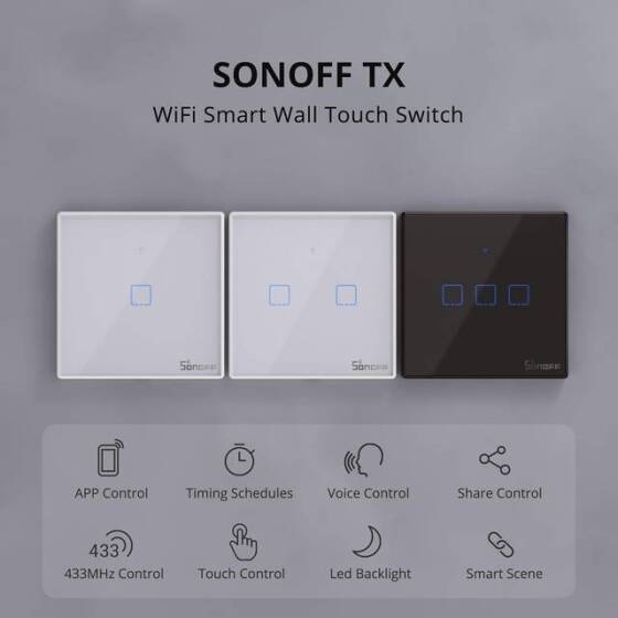 SONOFF T2EU2C-TX Wifi Touch Wireless Switch Smart Home - 6