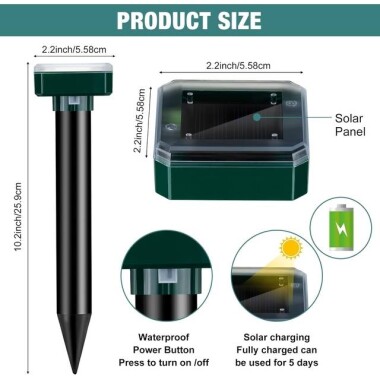 Square Ultrasonic Solar Powered Mole Repeller - 2