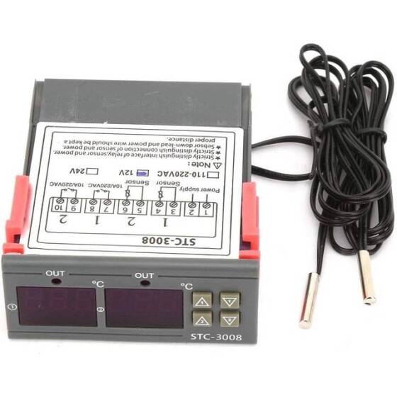 STC-3008 AC110-220V Dual Display Dual Temperature Adjustable Temperature Controller With 1M Cable - 2