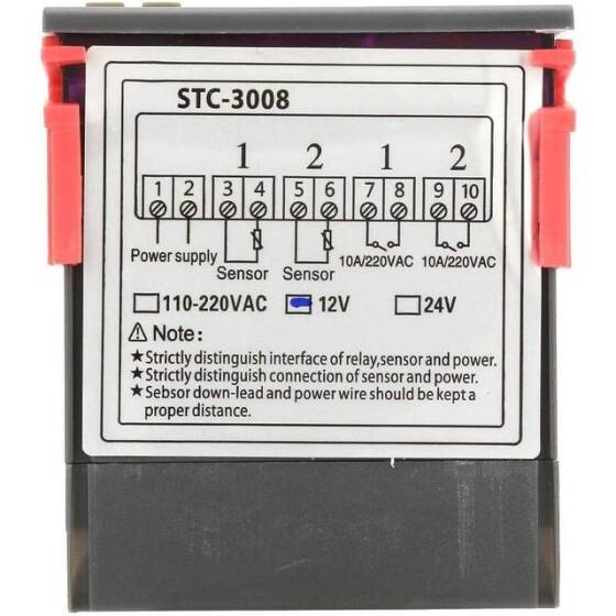STC-3008 DC12V Dual Display Dual Temperature Adjustable Temperature Controller With 1M Cable - 4