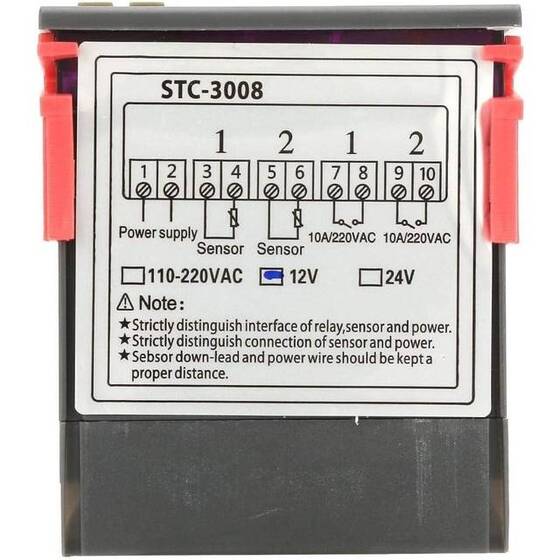 STC-3008 DC24V Dual Display Dual Temperature Adjustable Temperature Controller With 1M Cable - 3