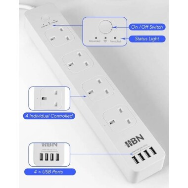 Tuya Wifi Smart Power Strip 4 Usb 4 AC Plug 10A 1.8M For Alexa Google Home Brazil Plug - 2