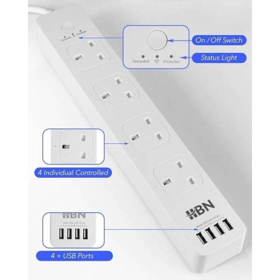 Tuya Wifi Smart Power Strip 4 Usb 4 AC Plug 10A 1.8M For Alexa Google Home Brazil Plug - 2