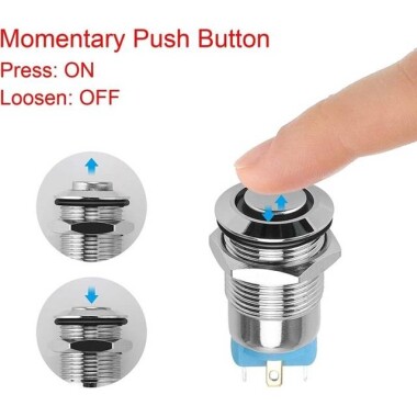 Ultra-Short Flat Head 12mm 12--24V Waterproof Momentary Self-Resert Ultra-Thin Touch Metal Push Button With Red Led Light - 2