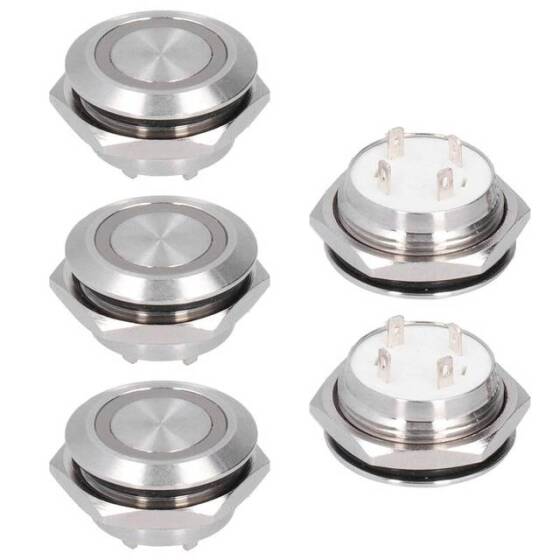 Ultra-Short Flat Head 12mm 3-6V Waterproof Momentary Self-Resert Ultra-Thin Touch Metal Push Button With Green Led Light - 2