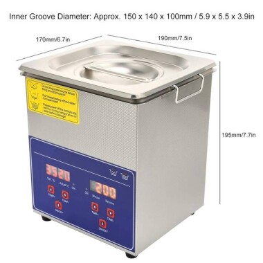 Stainless Steel Ultrasonic Cleaning Machine PS-10A 2L 40KHz 60W US Plug 110V - 2
