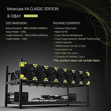 VEDDHA MINERCASE V4C 8-12GPU Aluminum Alloy Stackable Frame+7Fans+3080/3090 Dedicated Extension Transfer Card x12 Size: 880X360X380mm - 5