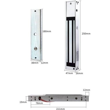 Waterproof 250KG DC12V/500-600MA Two-Wire Magnetic Lock Left Outlet Without Feedback - 2