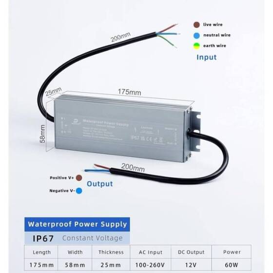 Waterproof Gray CB-12V-60W 5A Led Ultra Thin Aluminum Shell Micro Switch Power Supply With Wire - 5