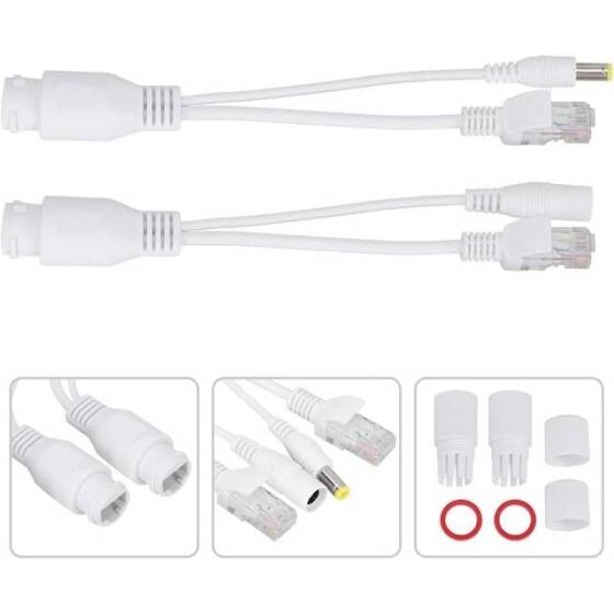 White 12V NonstAndard POE Waterproof Injector Adapter Cable DC Female Plug - 5