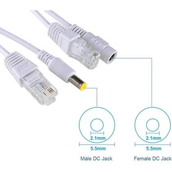 White 12V PoE Splitter Adapter Cable DC Male Plug - 3