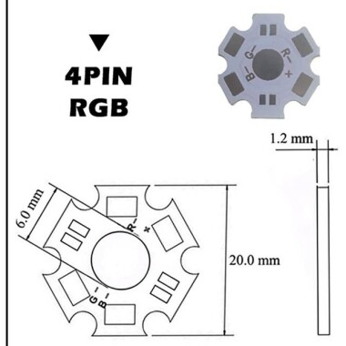 White 20mm 4PIN RGB LED Aluminum Heatsink - 3