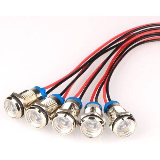 White 220V 10mm LED Metal Indicator Light With 15cm Cable - 1