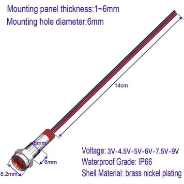 White 3-9V 6mm LED Metal Indicator Light With 15cm Cable - 4