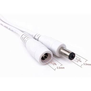 White DC5.5x2.1 Male to Female Plug Extension Wire With 304 Switch Power Wire - Length About 28cm - 2
