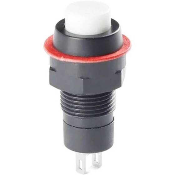 White DS-211 10mm 2 PIN Self-Locking Round Button Switch - 1