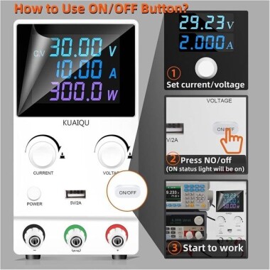 White SPPS-B3010D 30V10A Color Screen Coding Double Knob DC Regulated Power Supply With Cable 110V US Plug - 1