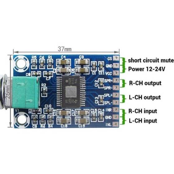 XH-M564 TPA3116D2 DC 12V-24V 2x50W Dual Channel Mini Digital Amplifier D-Class 50W+50W - 8