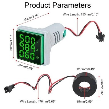 Yellow 0-100A 22mm AD16-22FSA Square Cover LED Ammeter Indicator Light With Transformer - 2