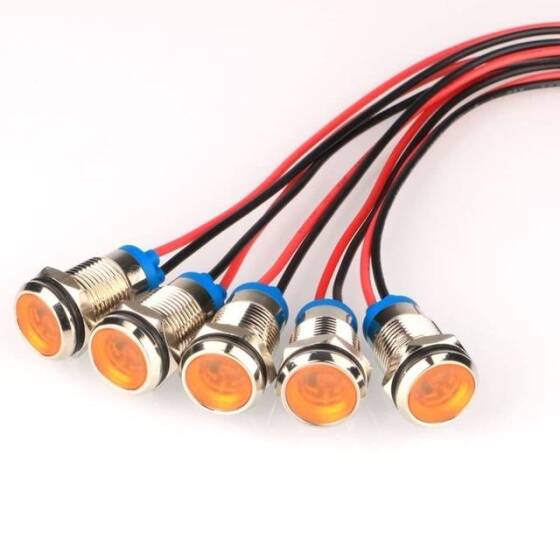 Yellow 10-24V 12mm LED Metal Indicator Light With 15cm Cable - 1