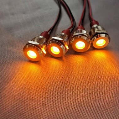 Yellow 10-24V 12mm LED Metal Indicator Light With 15cm Cable - 2