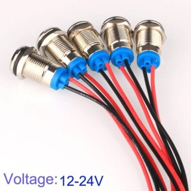 Yellow 10-24V 12mm LED Metal Indicator Light With 15cm Cable - 3