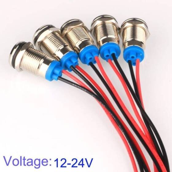 Yellow 10-24V 12mm LED Metal Indicator Light With 15cm Cable - 3