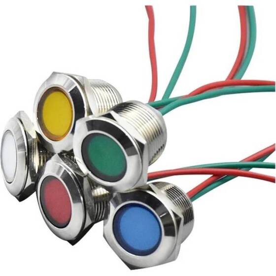 Yellow 10-24V 19mm LED Metal Indicator Light - 2