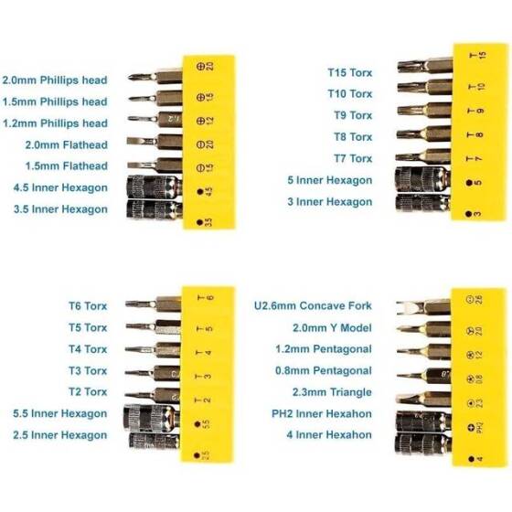 Yellow 38 in 1 S2 Screwdriver Set - Plastic Box - 2