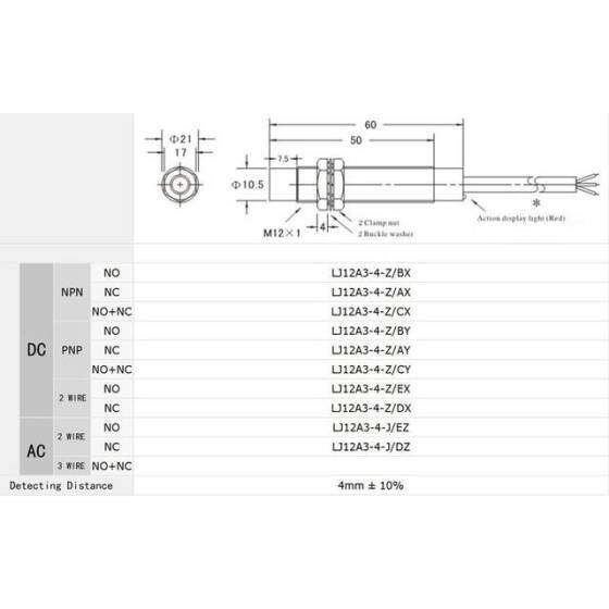Yellow LJ12A3-4-Z/EX DC6-36V Inductive Proximity Sensor Switch Note:DC Two Wire Normally Open Random Wire Color - 2