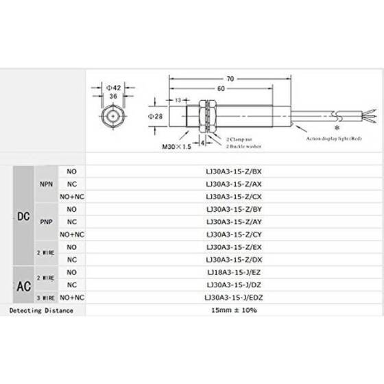 Yellow LJ30A3-15-Z/CX NPN DC6-36V Inductive Proximity Sensor Switch - 2