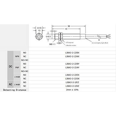 Yellow LJ8A3-2-Z/BX NPN DC6-36V Inductive Proximity Sensor Switch With 10M Cable Note:DC Three Wire Normally Open - 2