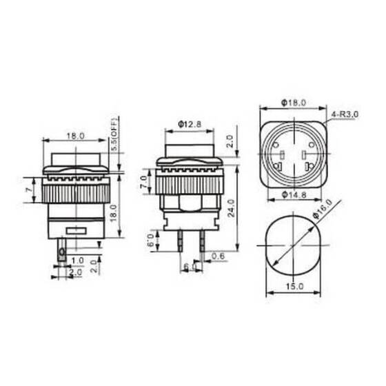 Yellow R16-504A 16mm 2 PIN Self-Locking On-Off Push Button Switch Without Light - 3