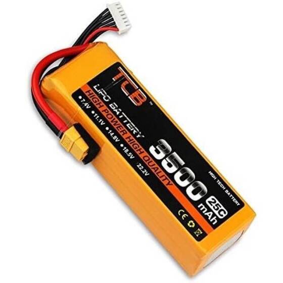 Yellow TCB 7.4V 1100MAH 25C Model Airplane Lithium Battery JST Female - 1