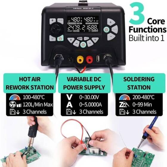 YIHUA853D Digital Display Hot Air Desoldering Station Power Supply Three-in-One AU Plug - 2
