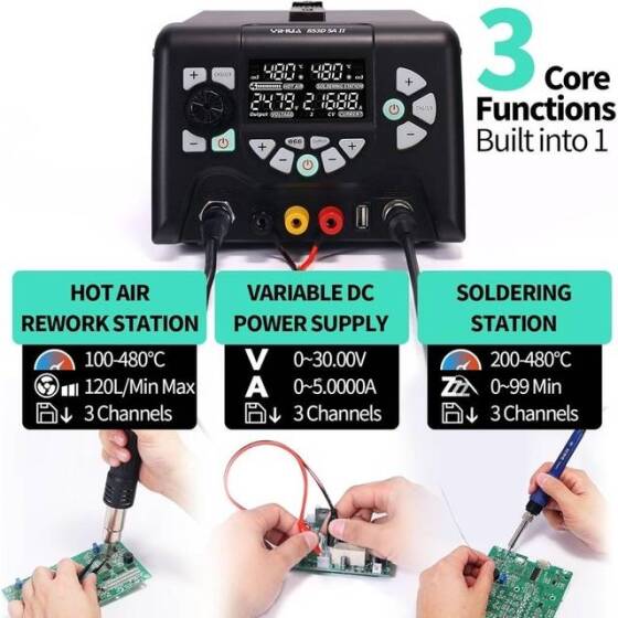 YIHUA853D Digital Display Hot Air Desoldering Station Power Supply Three-in-One US Plug - 2