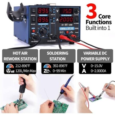 YIHUA853D USB 15V 1A Digital Display Hot Air Desoldering Station Power Supply US Plug - 3