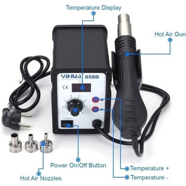 YIHUA858D Adjustable Constant Temperature Hot Air Station Anti-Static Hot Air Gun AU Plug - 2