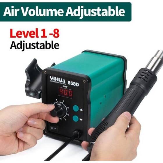 YIHUA858D Adjustable Constant Temperature Hot Air Station Anti-Static Hot Air Gun UK Plug - 2