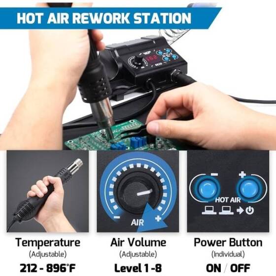 YIHUA882D Digital Display Hot Air Soldering Station 2 In 1 110V US Plug - 3