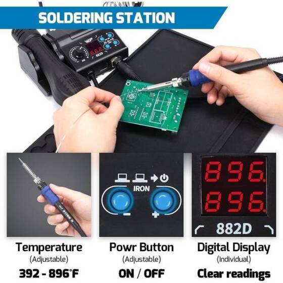 YIHUA882D Digital Display Hot Air Soldering Station 2 In 1 110V US Plug - 5