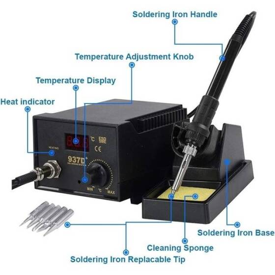 YIHUA937D+ 60W Digital Display High-Power Heating Core Soldering Station UK Plug - 2