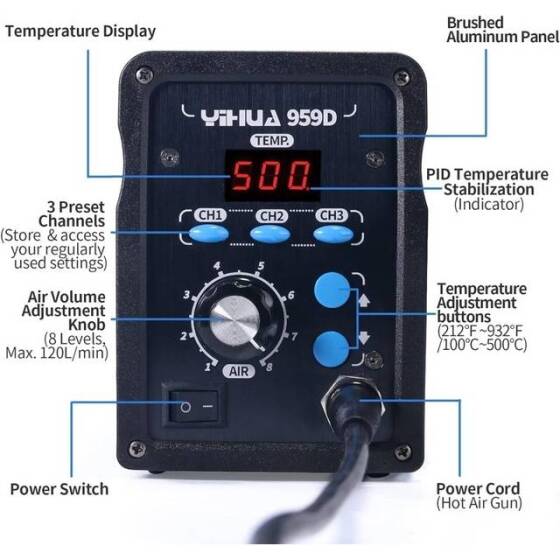 YIHUA959D-I Digital Display Hot Air Soldering Station 110V US Plug - 2