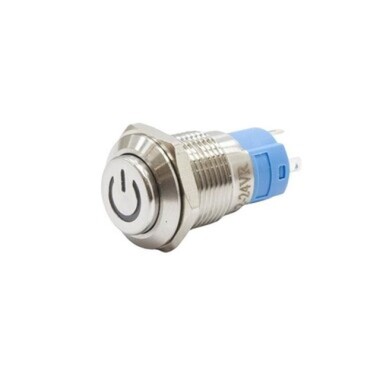 12A-G1Z-C 12mm Extended Key Illuminated Power Metal Button - Blue - 1
