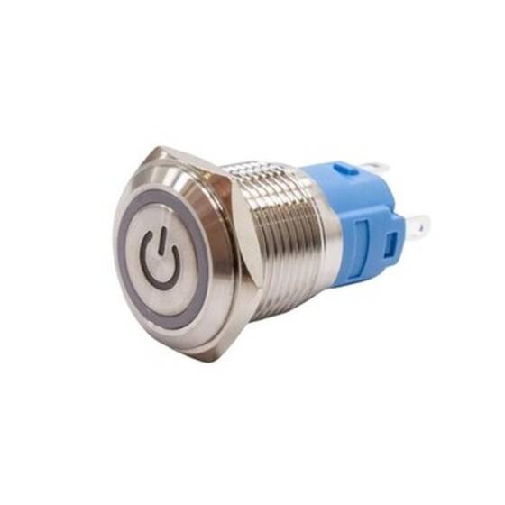 16A-P1-EC 16mm Flat Spring Illuminated Power Metal Button - White - 1