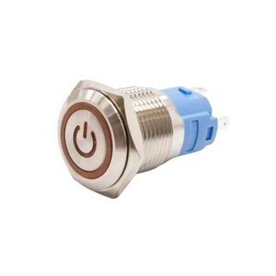 16A-P1-EC 16mm Flat Spring Illuminated Power Metal Button - Yellow - 1