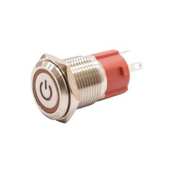 16D-P1-EC 16mm Flat Spring Illuminated Power Metal Button - Yellow - 1