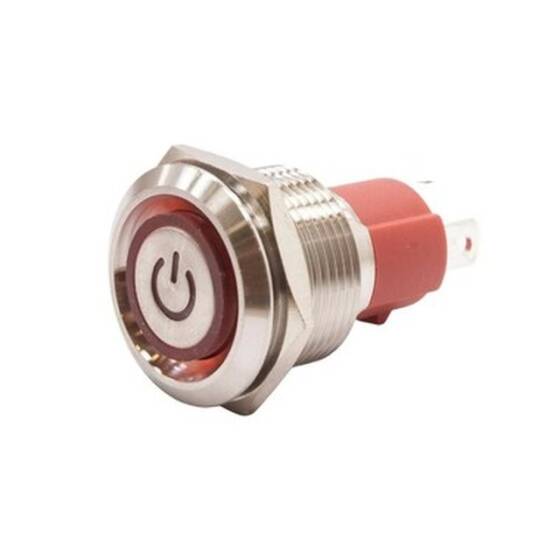 19D-P1-EC 19mm Flat Spring Illuminated Power Metal Button - Red - 1