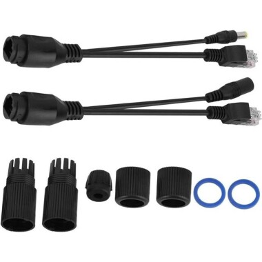 1 Pair Black 12V NonstAndard POE Waterproof Splitter Adapter Cable RJ45 DC5.5x2.1 - 2