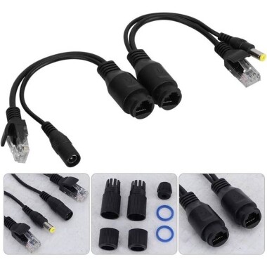 1 Pair Black 12V NonstAndard POE Waterproof Splitter Adapter Cable RJ45 DC5.5x2.1 - 4
